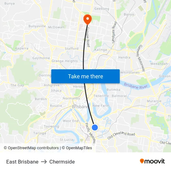 East Brisbane to Chermside map