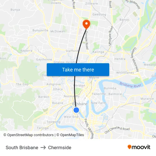South Brisbane to Chermside map