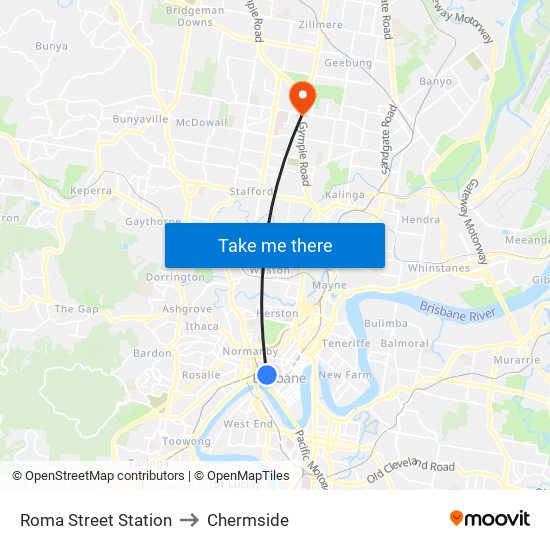 Roma Street Station to Chermside map