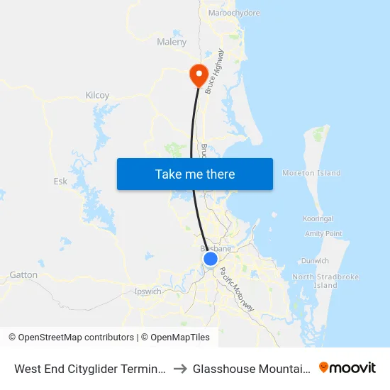 West End Cityglider Terminus to Glasshouse Mountains map