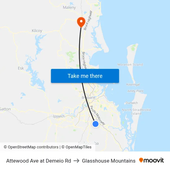 Attewood Ave at Demeio Rd to Glasshouse Mountains map