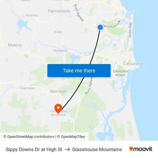 Sippy Downs Dr at High St to Glasshouse Mountains map