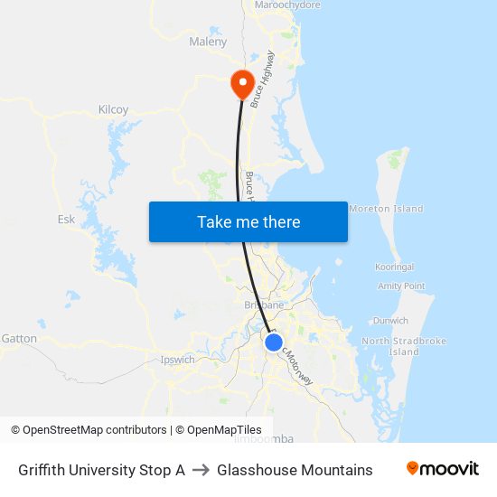 Griffith University Stop A to Glasshouse Mountains map