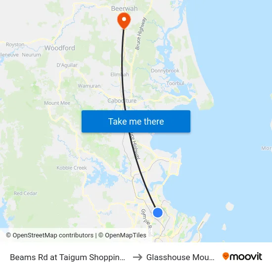 Beams Rd at Taigum Shopping Centre to Glasshouse Mountains map