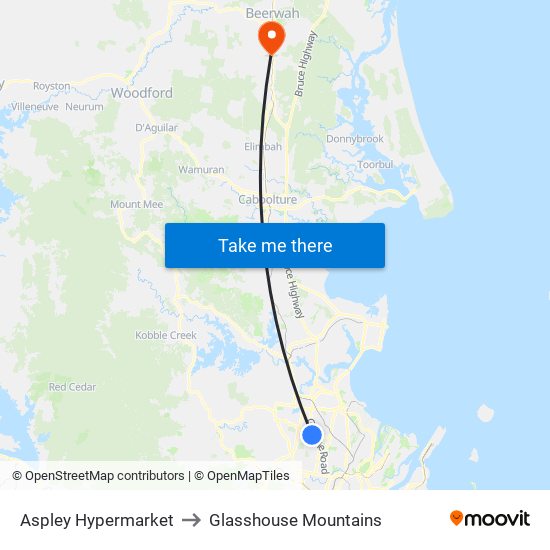 Aspley Hypermarket to Glasshouse Mountains map