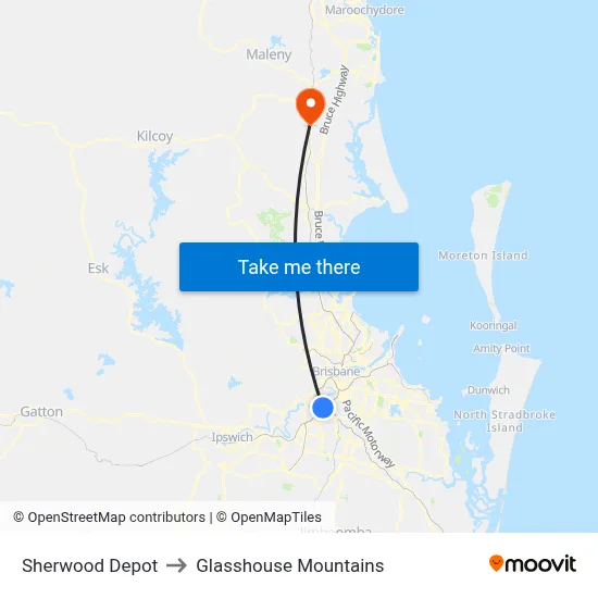 Sherwood Depot to Glasshouse Mountains map