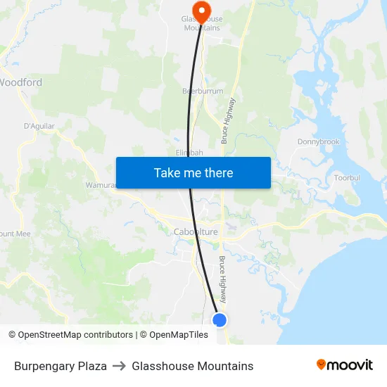 Burpengary Plaza to Glasshouse Mountains map