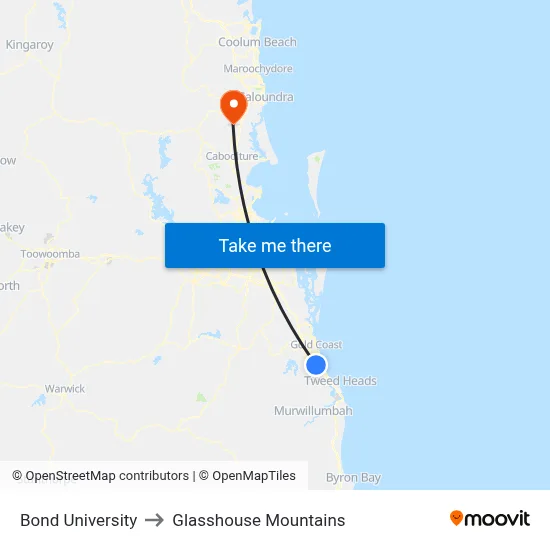 Bond University to Glasshouse Mountains map