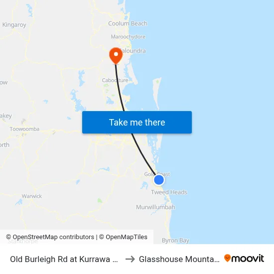 Old Burleigh Rd at Kurrawa Slsc to Glasshouse Mountains map