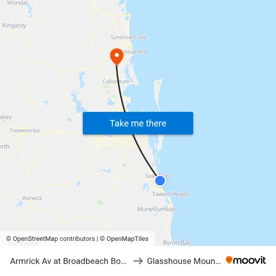 Armrick Av at Broadbeach Boulevard to Glasshouse Mountains map