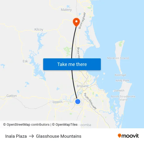 Inala Plaza to Glasshouse Mountains map