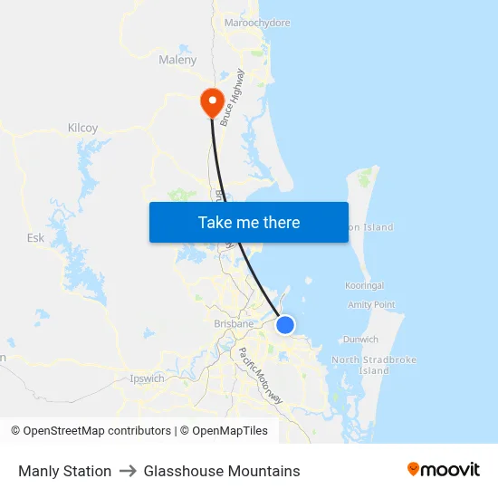 Manly Station to Glasshouse Mountains map