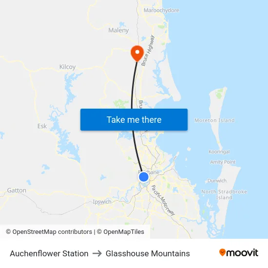 Auchenflower Station to Glasshouse Mountains map