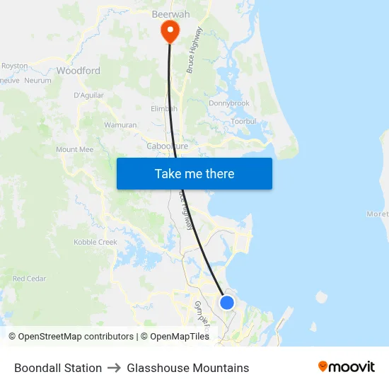 Boondall Station to Glasshouse Mountains map