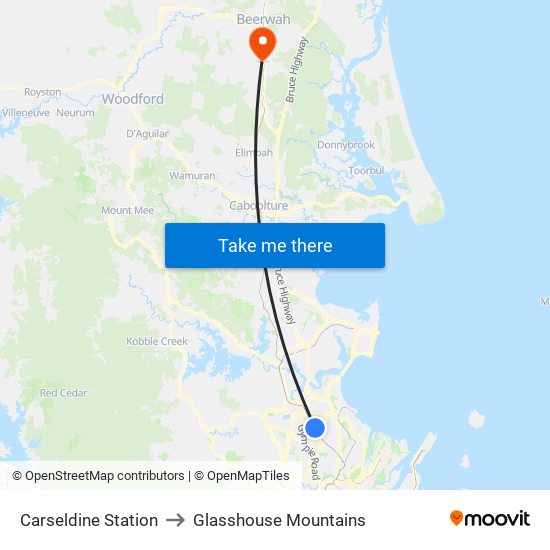 Carseldine Station to Glasshouse Mountains map