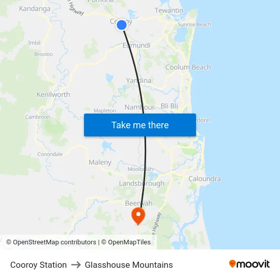 Cooroy Station to Glasshouse Mountains map