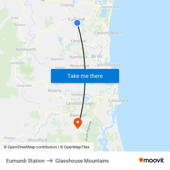 Eumundi Station to Glasshouse Mountains map