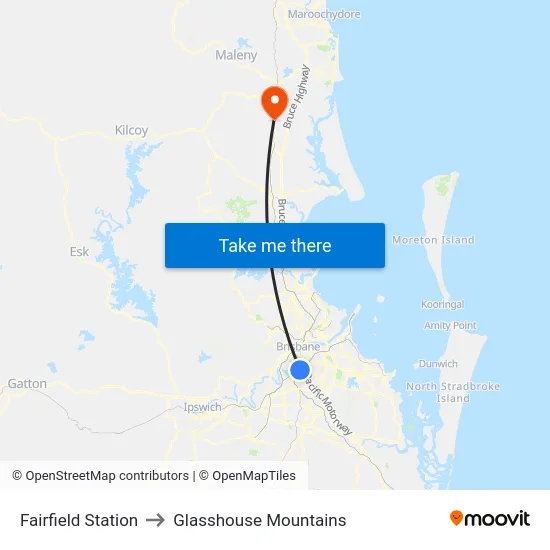 Fairfield Station to Glasshouse Mountains map