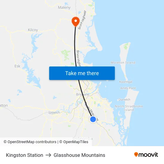 Kingston Station to Glasshouse Mountains map