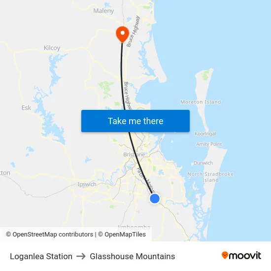 Loganlea Station to Glasshouse Mountains map