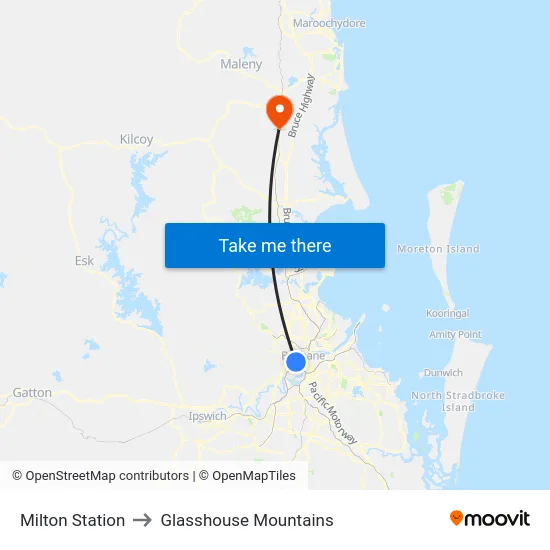 Milton Station to Glasshouse Mountains map