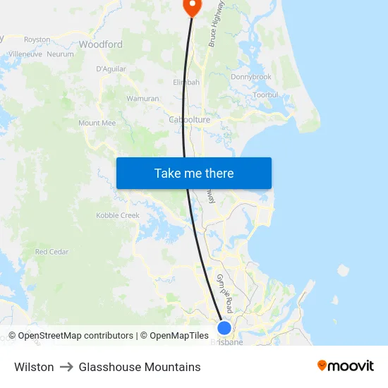 Wilston to Glasshouse Mountains map