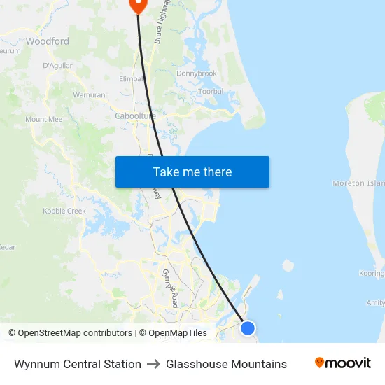Wynnum Central Station to Glasshouse Mountains map