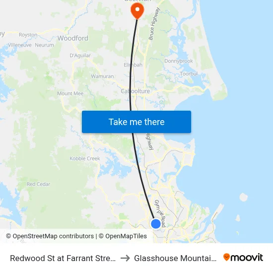 Redwood St at Farrant Street to Glasshouse Mountains map