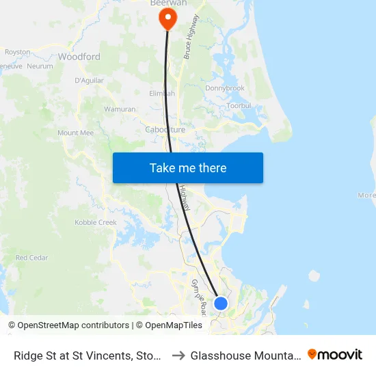 Ridge St at St Vincents, Stop 19 to Glasshouse Mountains map