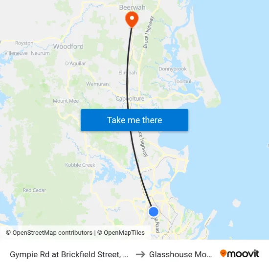 Gympie Rd at Brickfield Street, Stop 45/44 to Glasshouse Mountains map