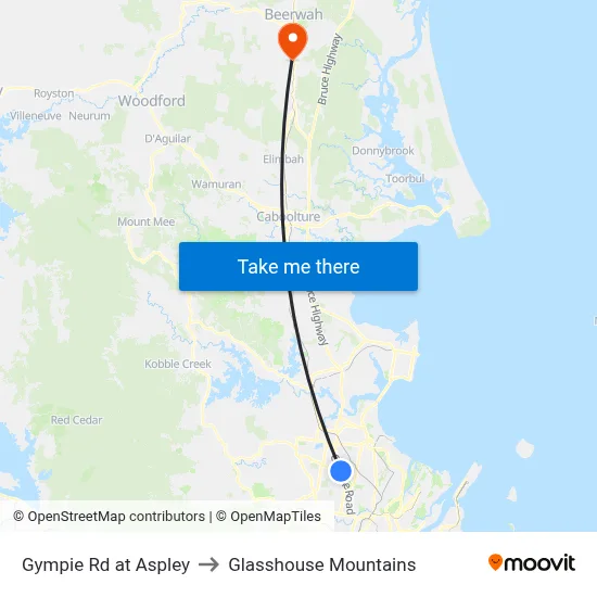 Gympie Rd at Aspley to Glasshouse Mountains map