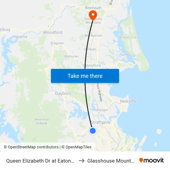 Queen Elizabeth Dr at Eatons Hill to Glasshouse Mountains map