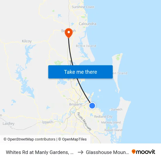 Whites Rd at Manly Gardens, Stop 73 to Glasshouse Mountains map