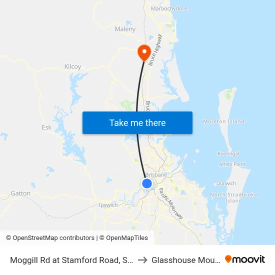 Moggill Rd at Stamford Road, Stop 22/23 to Glasshouse Mountains map