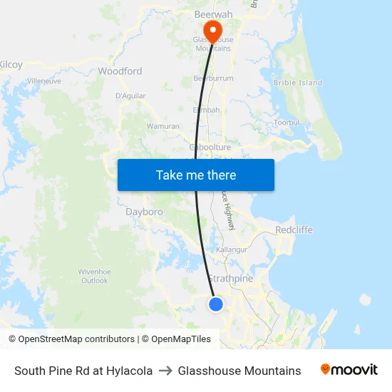 South Pine Rd at Hylacola to Glasshouse Mountains map