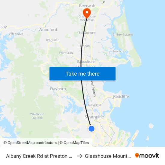 Albany Creek Rd at Preston Point to Glasshouse Mountains map