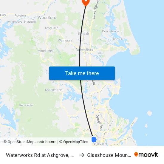Waterworks Rd at Ashgrove, Stop 17 to Glasshouse Mountains map