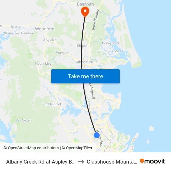 Albany Creek Rd at Aspley Bowl to Glasshouse Mountains map