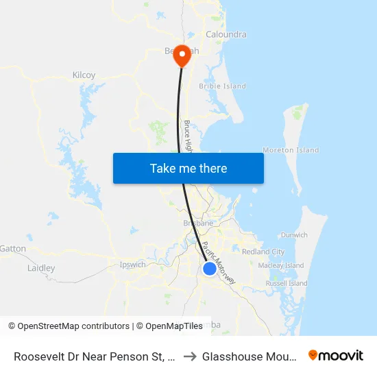 Roosevelt Dr Near Penson St, Stop 88 to Glasshouse Mountains map