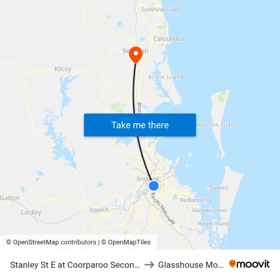 Stanley St E at Coorparoo Secondary College to Glasshouse Mountains map