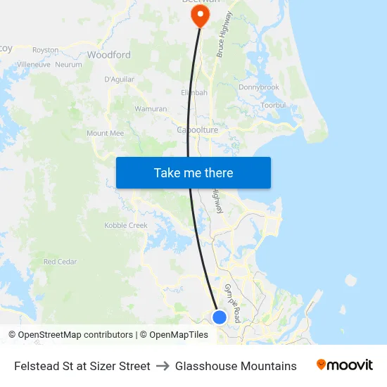 Felstead St at Sizer Street to Glasshouse Mountains map