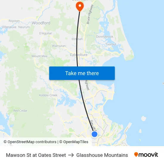 Mawson St at Oates Street to Glasshouse Mountains map