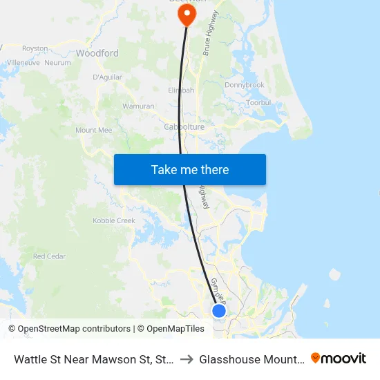 Wattle St Near Mawson St, Stop 35 to Glasshouse Mountains map
