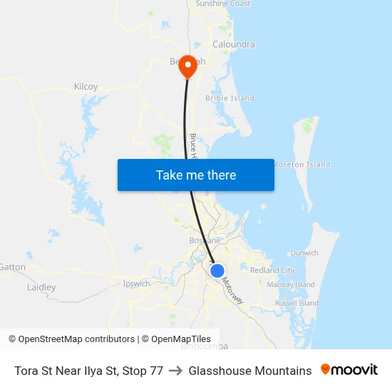 Tora St Near Ilya St, Stop 77 to Glasshouse Mountains map