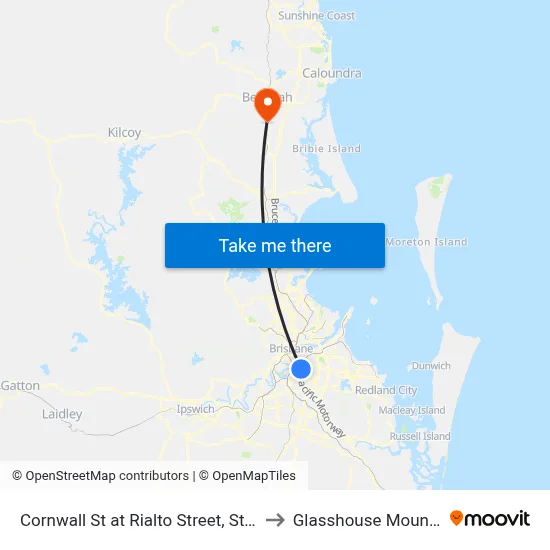 Cornwall St at Rialto Street, Stop 19a to Glasshouse Mountains map