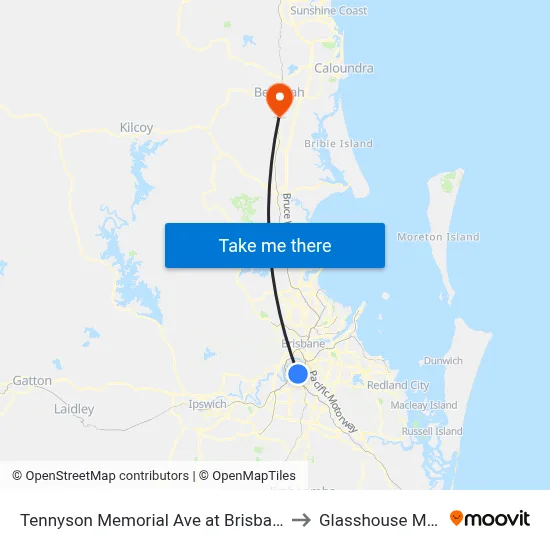 Tennyson Memorial Ave at Brisbane Golf, Stop 36 to Glasshouse Mountains map