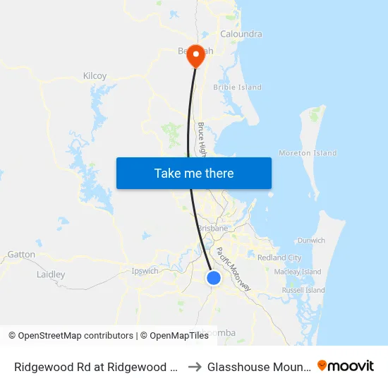 Ridgewood Rd at Ridgewood Heights to Glasshouse Mountains map