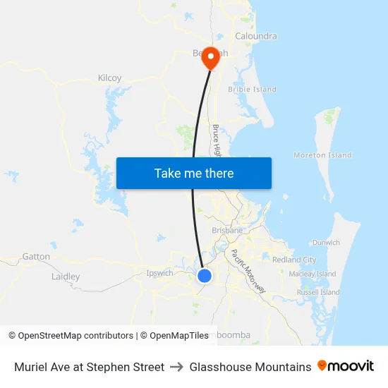 Muriel Ave at Stephen Street to Glasshouse Mountains map