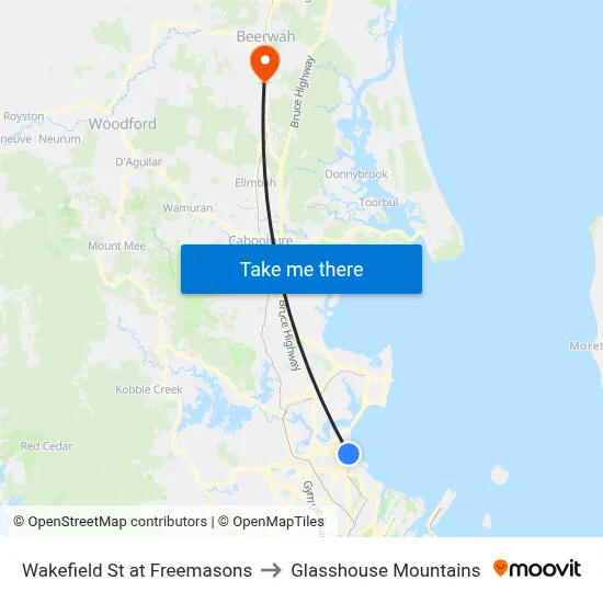Wakefield St at Freemasons to Glasshouse Mountains map