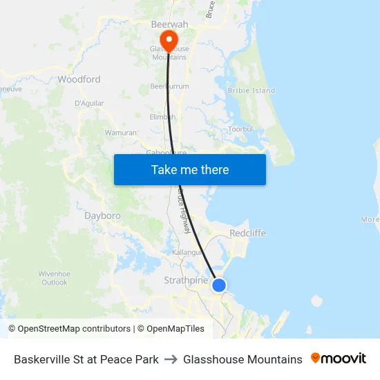 Baskerville St at Peace Park to Glasshouse Mountains map